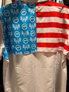 Magellan Outdoors Whataburger Men's Red White and Blue Flag-Print Shirt